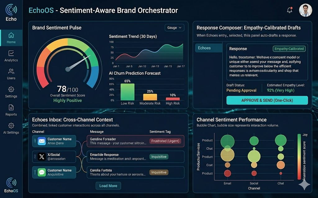 Sentiment analysis dashboard showing cross-channel customer interaction timeline